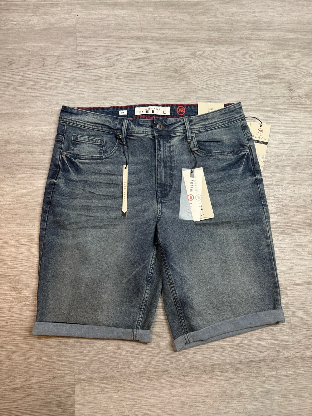 rebels Men's Washed Blue Denim Jean Shorts size 34 brand new